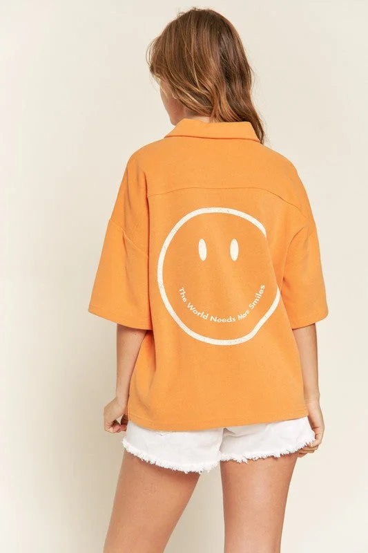 SMILE FACE BACK SHIRTS TOP Rayon Velvet Corduroy