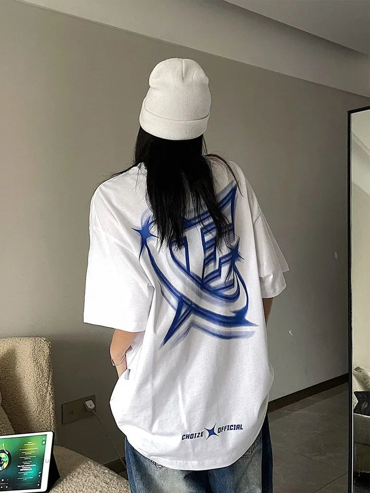 Wjczt Oversized Graphic Cotton T-shirts Women Harajuku Hip Hop Style Tees Female Grunge Y2k Korean Streetwear White Black Tops Anti-Pilling Machine Wash Handmade