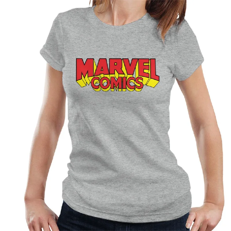 Marvel Comics Retro Red Yellow Logo Women's T-Shirt Print Jacquard Patchwork