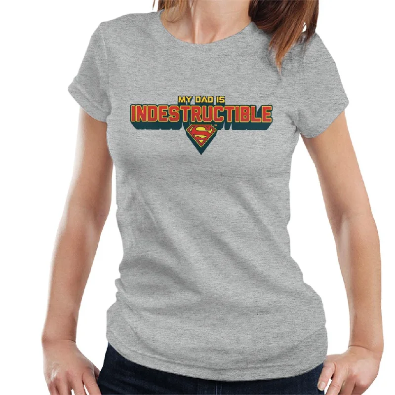 Superman My Dad Is Indestructible Fathers Day Women's T-Shirt Collared T-Shirt Boat Neck A-Line