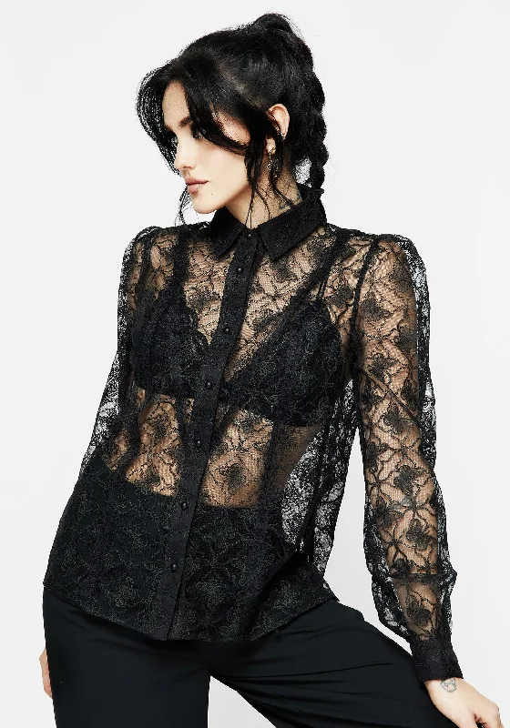 Chrysalis Butterfly Lace Shirt V-Neck T-Shirt Long Sleeve Cotton