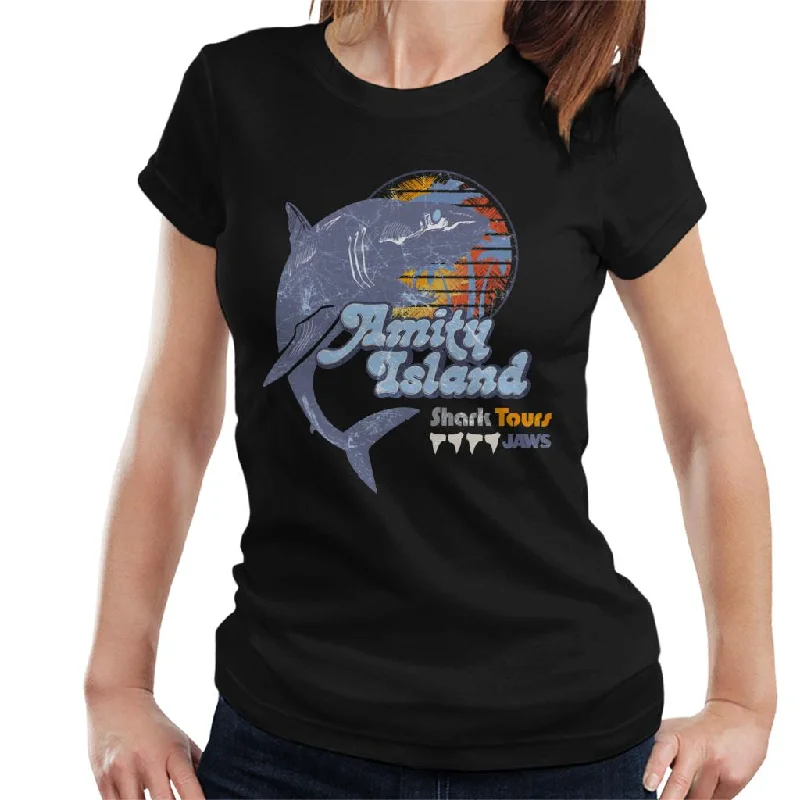 Jaws Amity Island Shark Tours Logo Women's T-Shirt Beaded Sequined Faux Fur