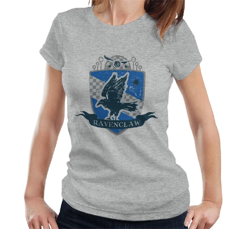 Harry Potter Ravenclaw Quidditch Distressed Shield Women's T-Shirt Embroidered Appliqued Beaded