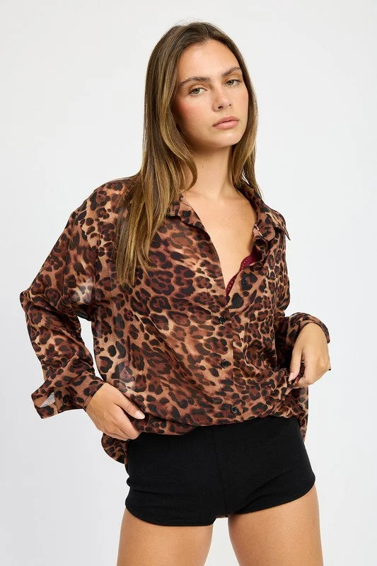 ANIMAL PRINT OVERSIZED SHIRT Zippered Buttoned Snapped