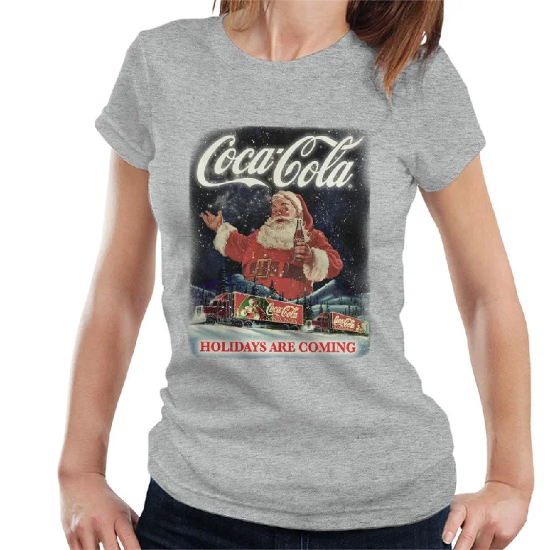 Coca Cola Santa Holidays Are Coming Christmas Women's T-Shirt Rayon Velvet Corduroy