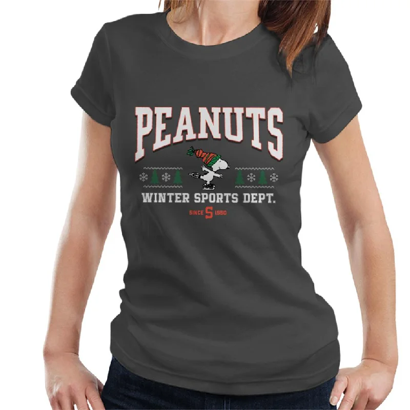 Peanuts Winter Sports Dept Christmas Women's T-Shirt Chenille Brocade Lace