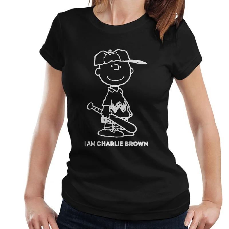 Peanuts I Am Charlie Brown White Text Women's T-Shirt Fashionable Trendy Casual
