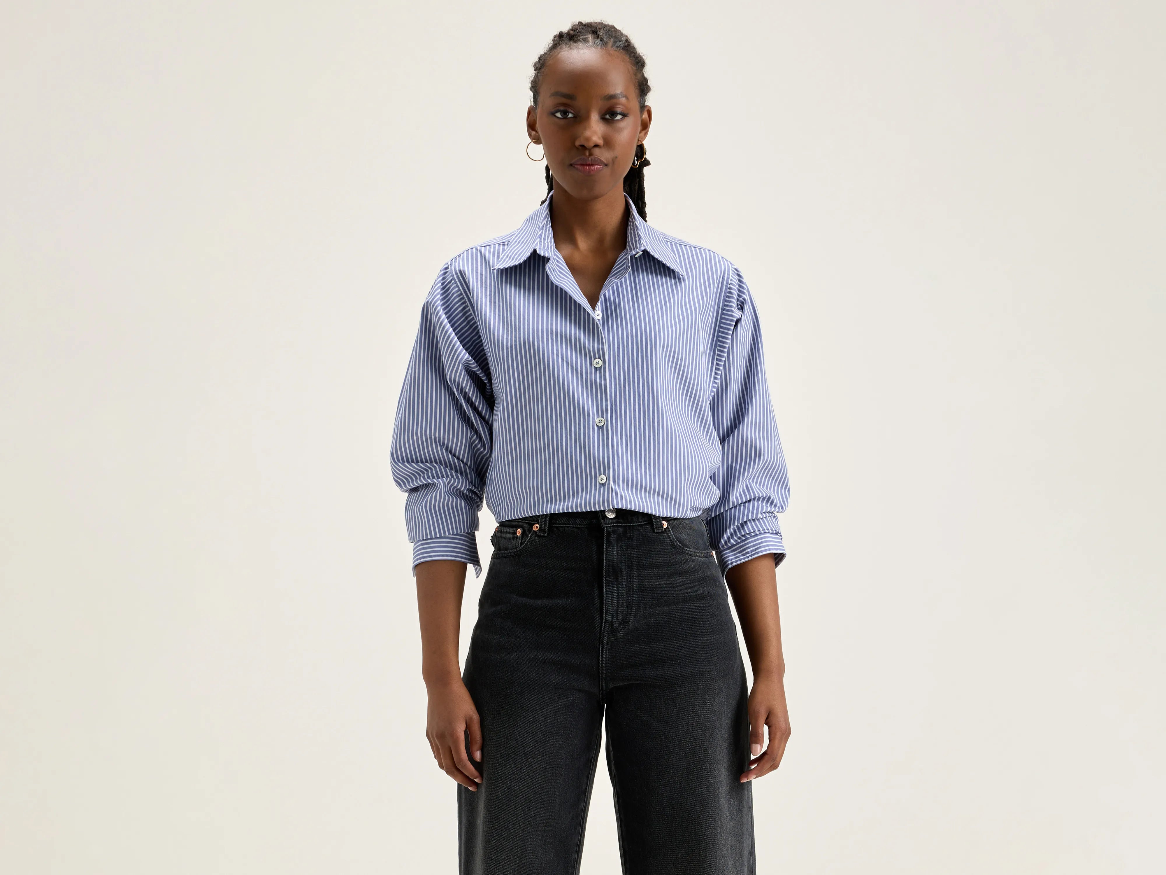 Gedeon poplin shirt (242 / W / STRIPE K) Terry Blend Velvet Blend Canvas Blend