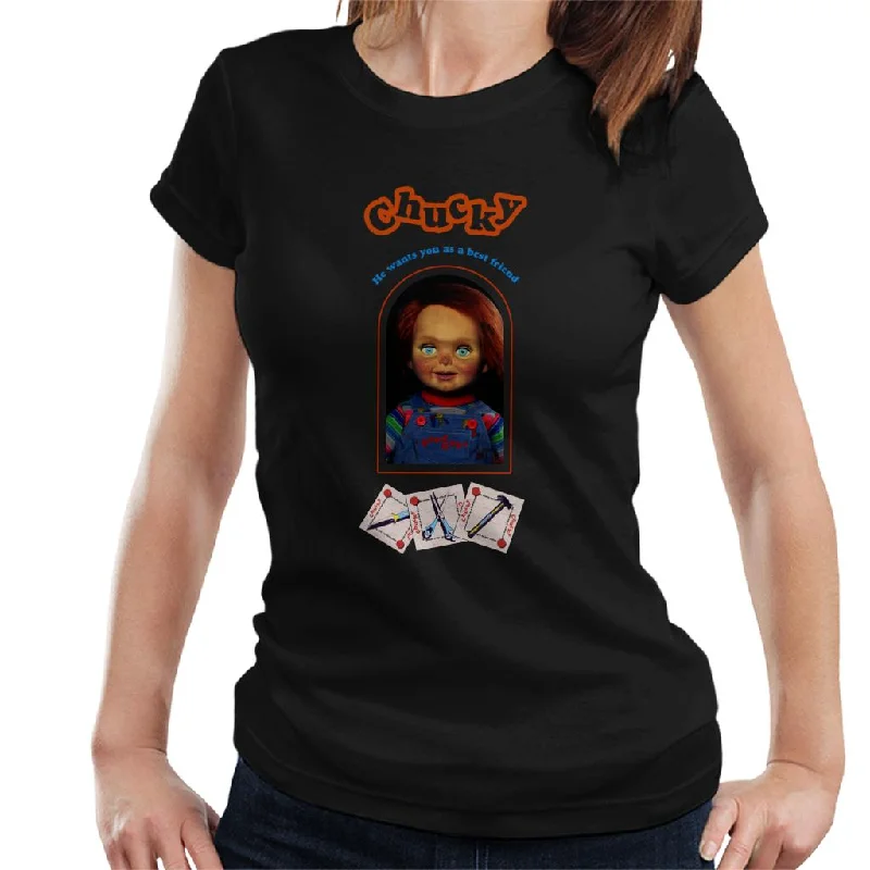 Chucky He Wants You As A Best Friend Women's T-Shirt Sequined Glittery Shiny