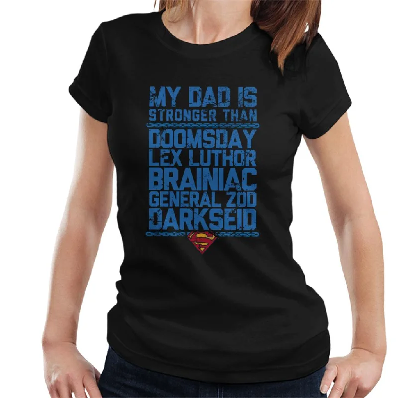 Superman My Dad Is Stronger Than Villains Fathers Day Women's T-Shirt V-Neck T-Shirt Long Sleeve Cotton