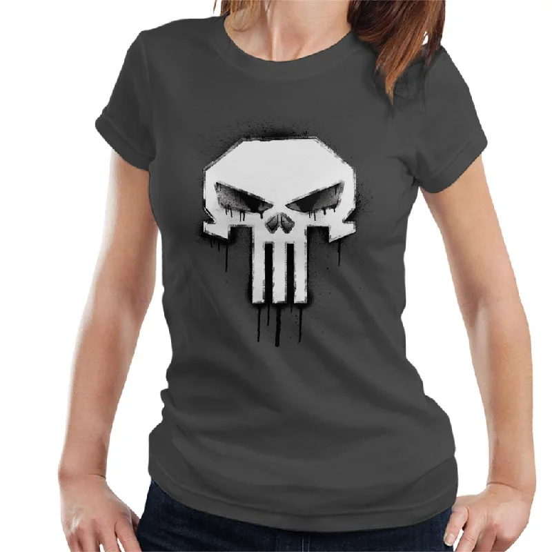 Marvel The Punisher Classic Paint Drip Skull Logo Women's T-Shirt Collared Crew Neck Turtle Neck