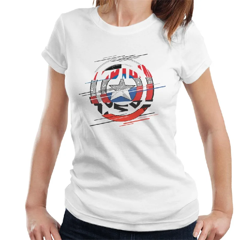Marvel Captain America Slashed Shield Women's T-Shirt Houndstooth Herringbone Solid