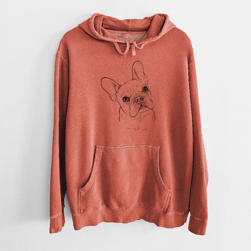 Bare Loki the French Bulldog - Unisex Pigment Dyed Hoodie Hoodie with Snap Buttons Easy Quick