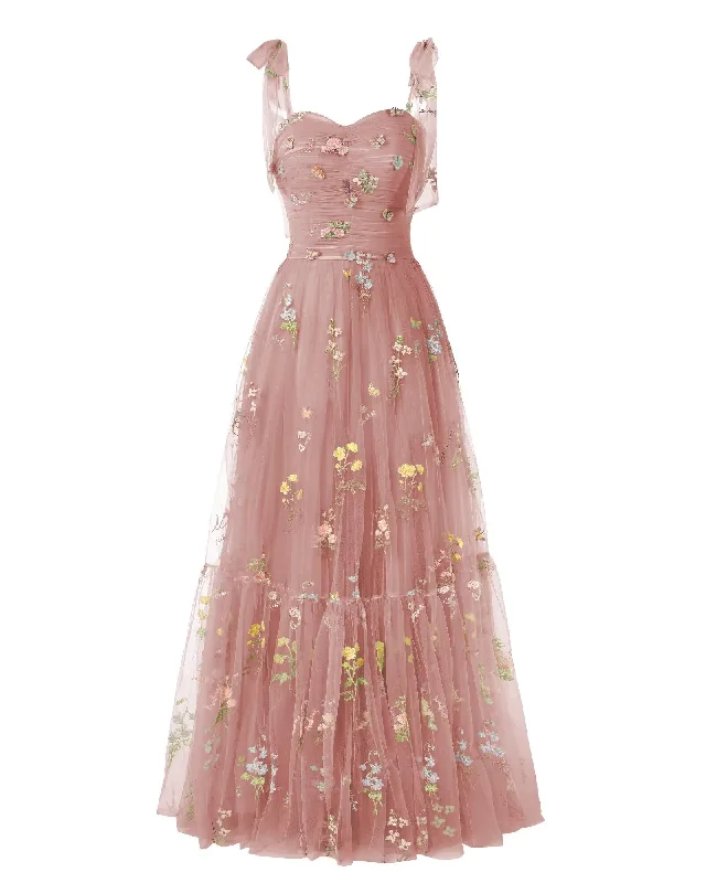 Elegant Embroidery Dusty Rose Prom Dresses Sweetheart Spaghetti Straps A Line Party Dress Long Simple Formal Dress Tunics Vintage classic