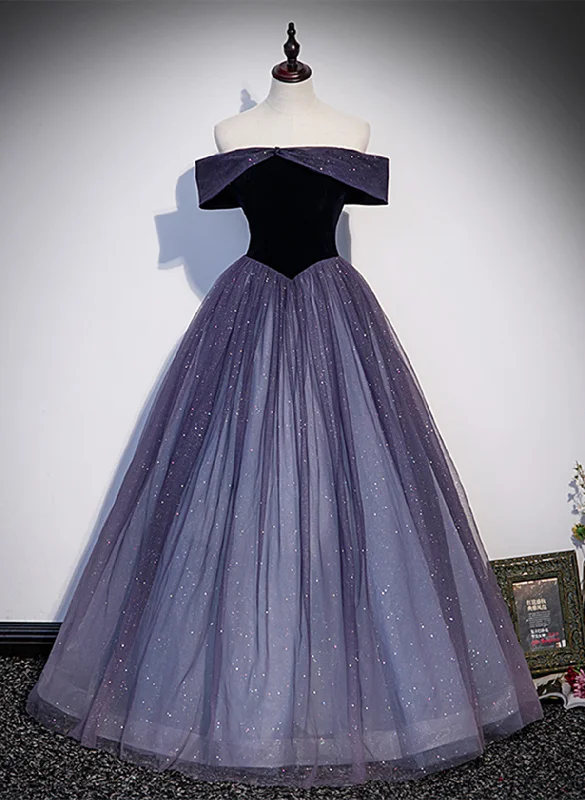 Purple Gradient Tulle Off Shoulder Long Party Dress, A-line Purple Evening Dress Prom Dress Tunics Fashionable trendy