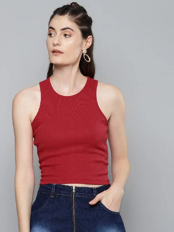 Women's Red Box Back Crop Top - SASSAFRAS Layered Multi-layer Single Layer
