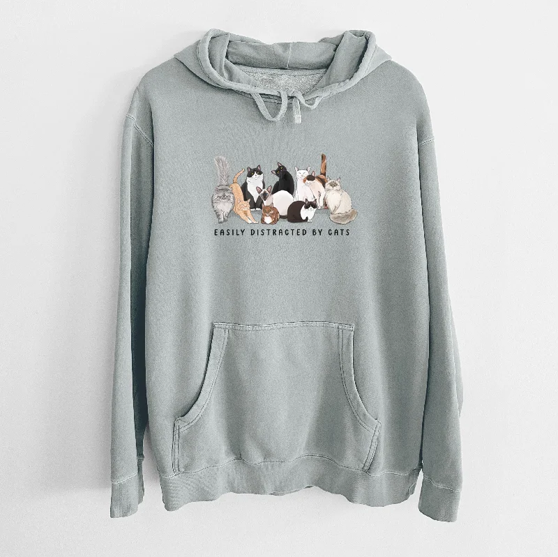 Vibrant Easily Distracted by Cats - Unisex Pigment Dyed Hoodie Hoodie with Set-In Sleeves Structured Classic
