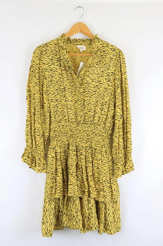 Seed Heritage Animal Print Dress Yellow And Black 8 sweetheart Neckline Romantic