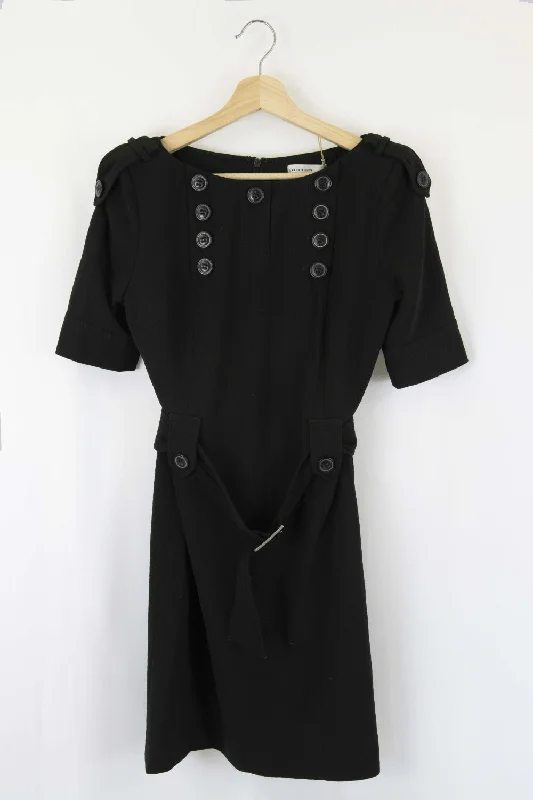 Karen Millen Black Dress With Belt 10 Boat Neckline Classic