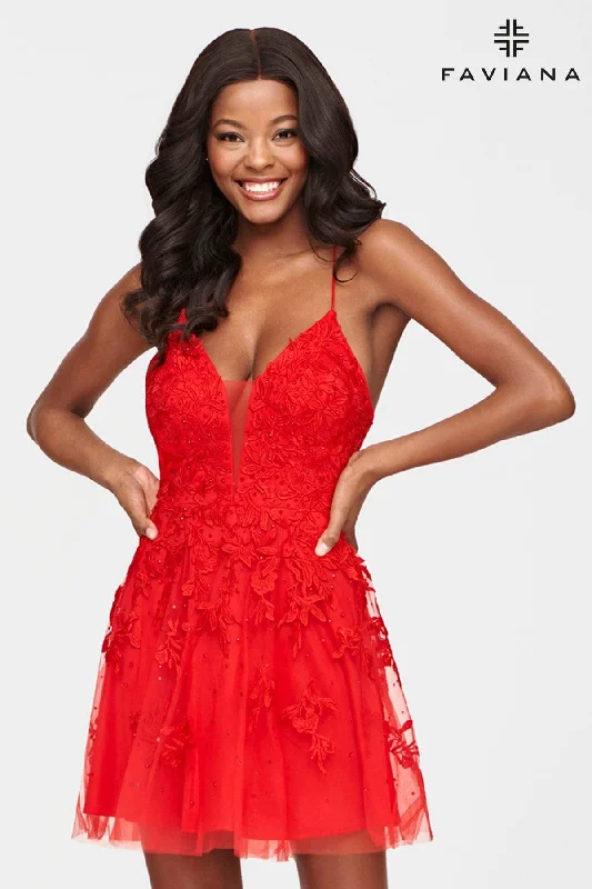 Red Short Corset Back Baby Doll Lace Dress | S10709 Tunics Lace romantic