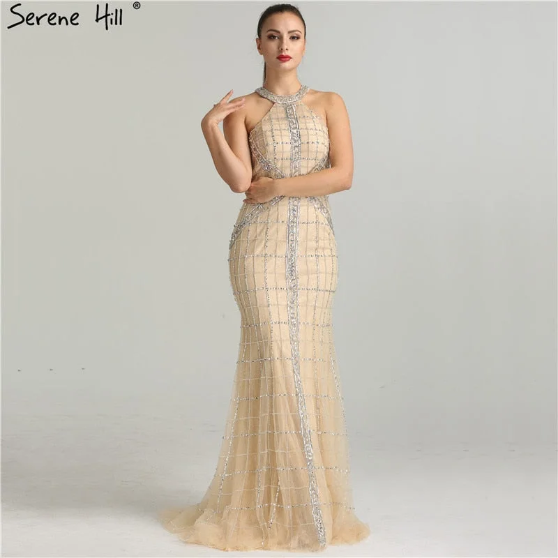 On Sale No Return No Refund Sale  Newest  Fashion Sexy Mermaid Evening Dresses  Halter Beading Luxury  Elegant  Evening Party Dress Real Photo LA6124 Tunics Silk luxurious