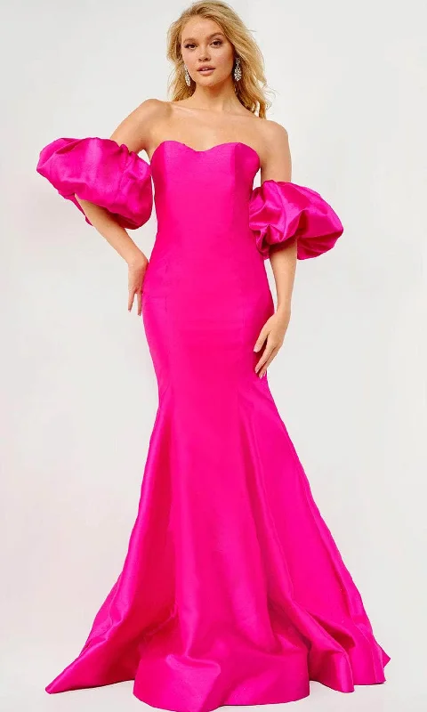 Jovani 22830 - Puff Sleeve Satin Prom Dress Tunics Plaid country
