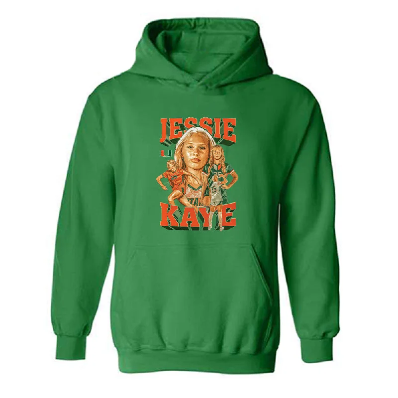 Miami - NCAA Women's Soccer : Jessica Kaye - Player Collage Hooded Sweatshirt Hoodie with Velcro Closure Adjustable Secure