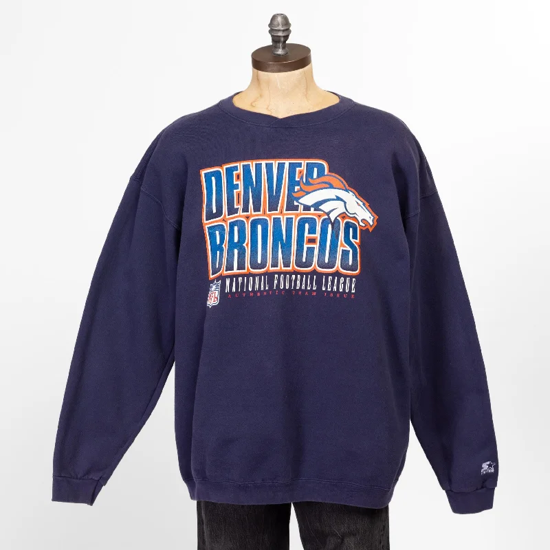 XL 90s Denver Broncos NFL Starter Sweatshirt Hoodie with Mock Neck Collared Structured