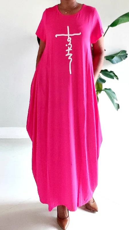 Faith Bubble  Jersey  Dress/Short Sleeve / Bright Pink Tunics Corduroy durable