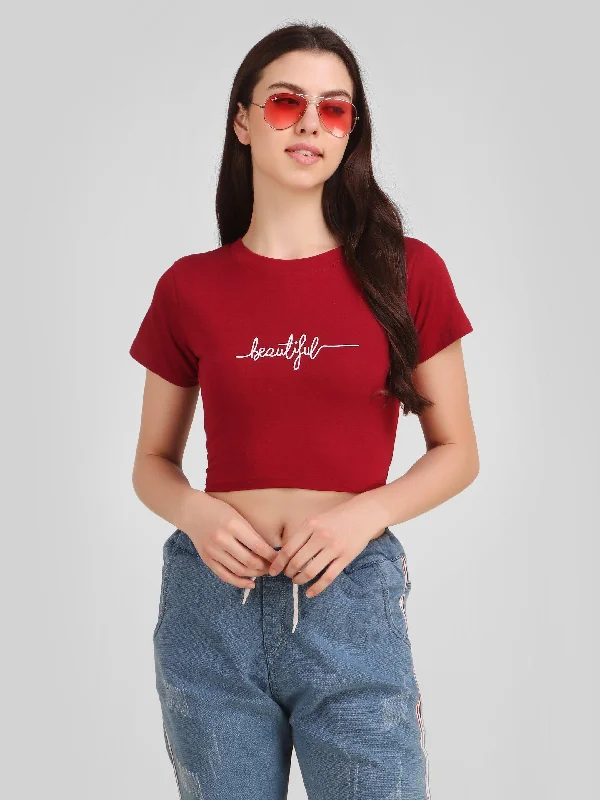 Women Maroon Crop Top - NOZ2TOZ Welt Pockets Slit Pockets Flap Pockets