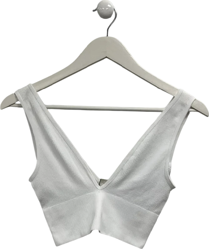 Urban Outfitters White Plunge Crop Top UK XS Knit Fabric Woven Fabric Fleece Fabric