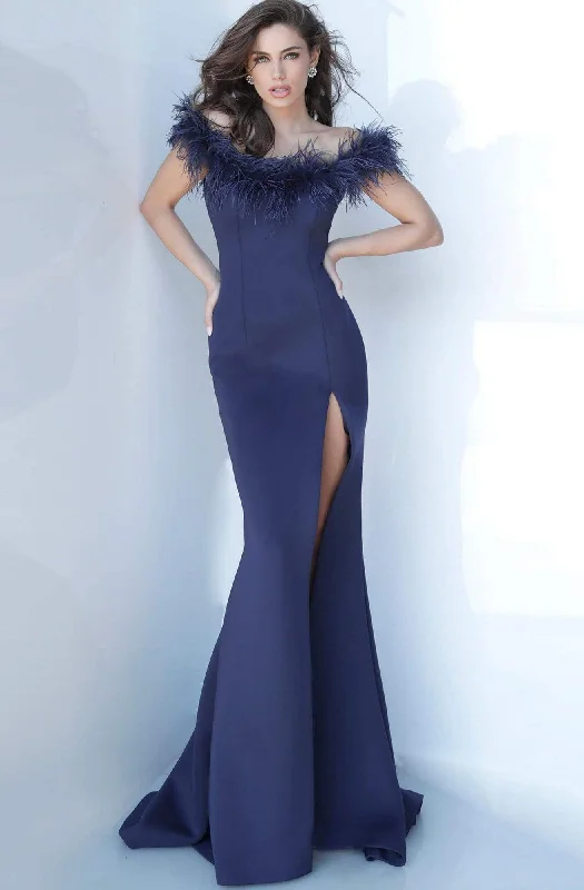 Jovani 2944 - Feather Off-Shoulder Trumpet Dress Tunics Cozy comfortable