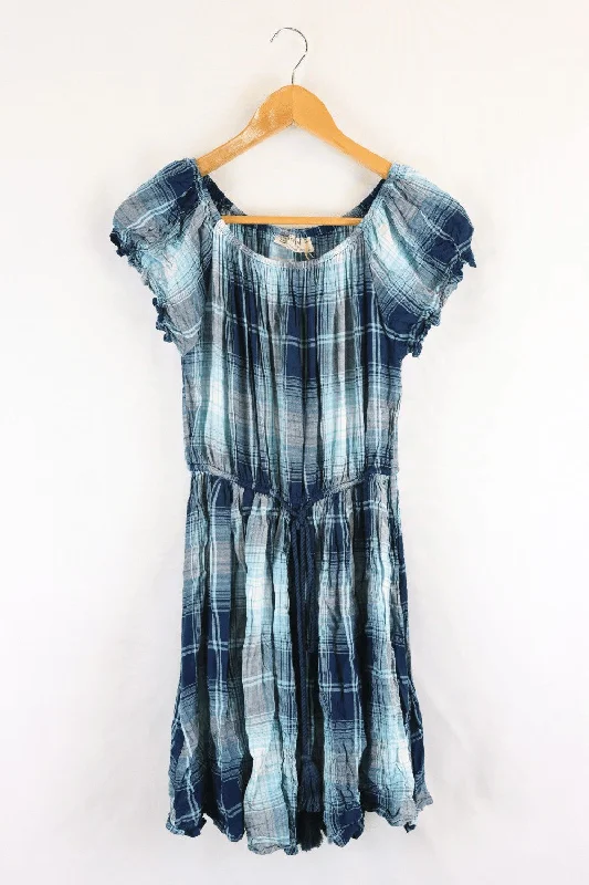 Tree Of Life Blue Plaid Dress M Tunics Canvas sturdy