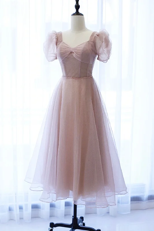 Pink Tulle Short Prom Dress, Cute Short Sleeve Party Dress Tunics Sale discount