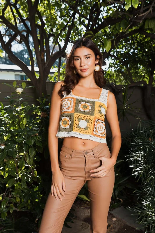 Vintage Bloom Crochet Crop Top Summer Crop Top Casual Short Sleeve