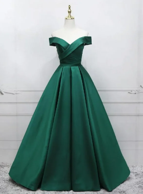 Green Simple Satin Off Shoulder Long Prom Dress Party Dress, Green Evening Dresses Tunics Chinos classic
