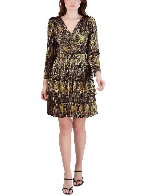 Womens Metallic Mini Cocktail and Party Dress A-Line Day Work