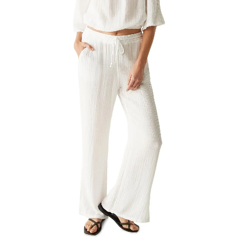 Womens Drawstring Stretch Straight Leg Pants Elegant Palazzo Trousers