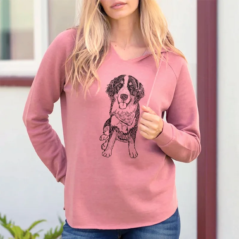 Doodled Kimber the Bernese Mountain Dog - Cali Wave Hooded Sweatshirt Hoodie with Snap Buttons Easy Quick