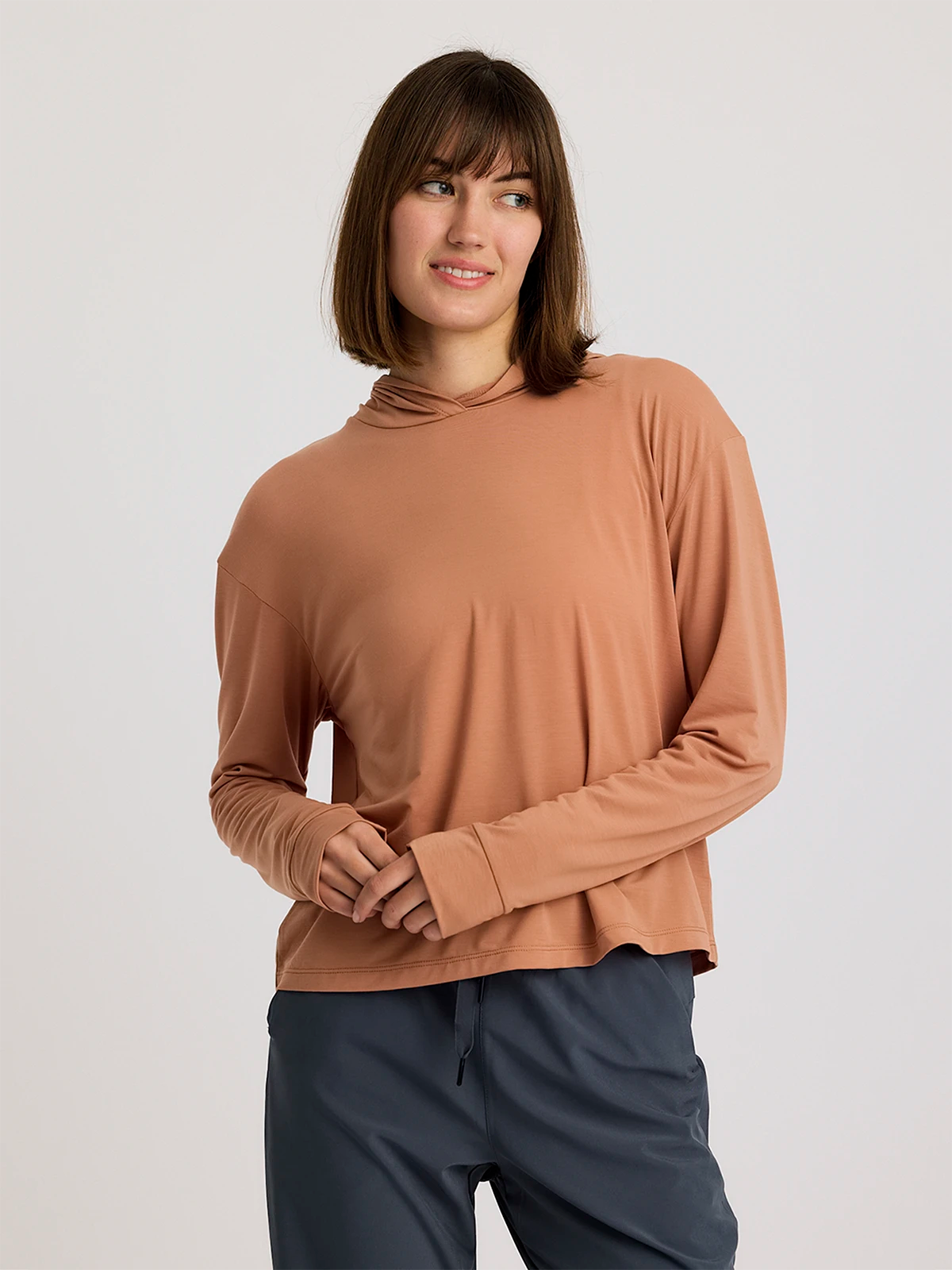 Women's Elevate Lightweight Hoodie - Canyon Clay Hoodie with Ribbed Neckline Snug Warm