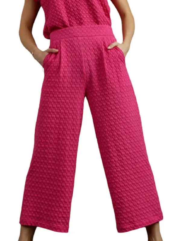 Square Jacquard Wide Pants In Hot Pink Stylish Casual Pants