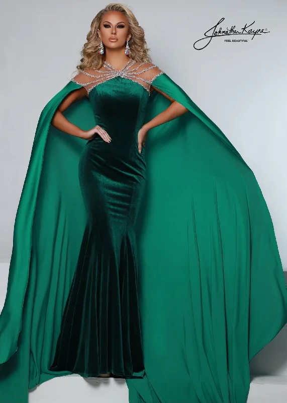 Johnathan Kayne 2535 Velvet High Neckline  Evening  Dress Crew Neckline Sporty
