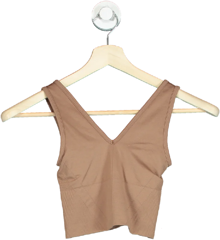 YPB Brown Sleeveless Crop Top UK XS Chenille Brocade Lace