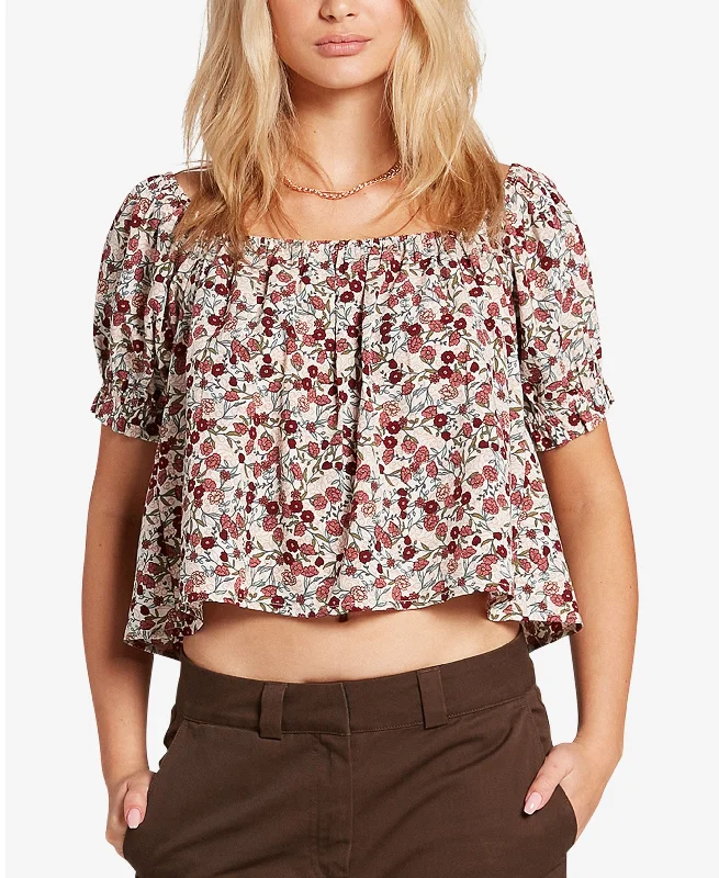Volcom Flower Trip Crop Top Iron Safe Non-Iron Wrinkle Free