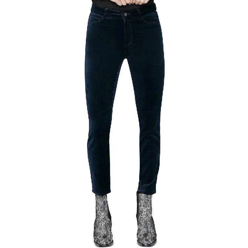 Hoxton Womens Velvet High Rise Ankle Pants Casual Sweatpants Style