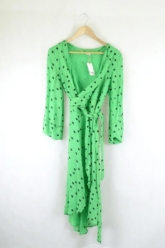 Ganni Green and Black Dress Polka Dot S Tunics Trousers formal