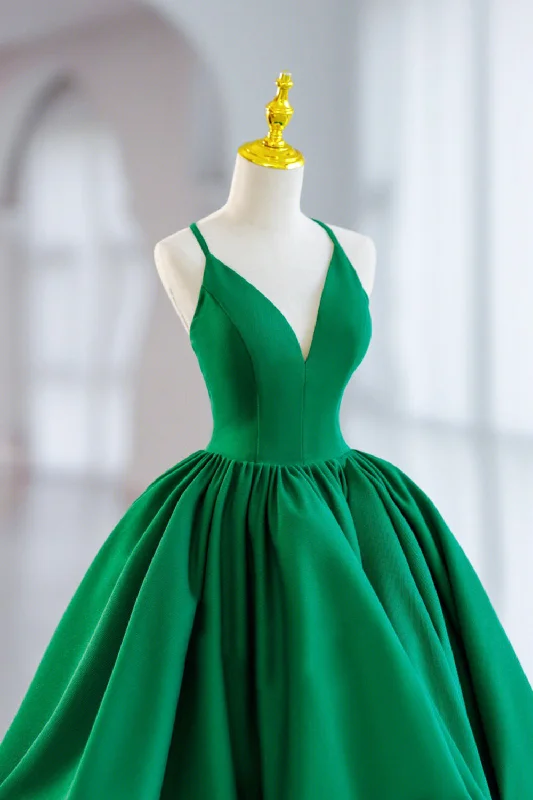 Green Satin Short A-Line Prom Dress, Green V-Neck Party Dress Tunics Recommended stylist