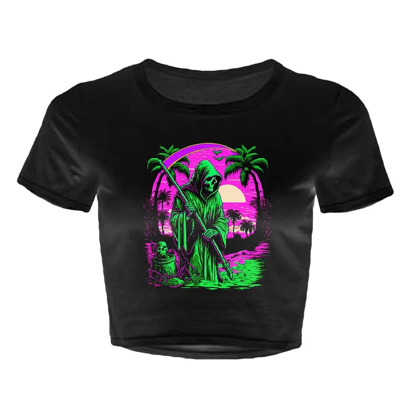 Endless Vacation - Women's Crop Top Mesh Blend Leather Blend Suede Blend