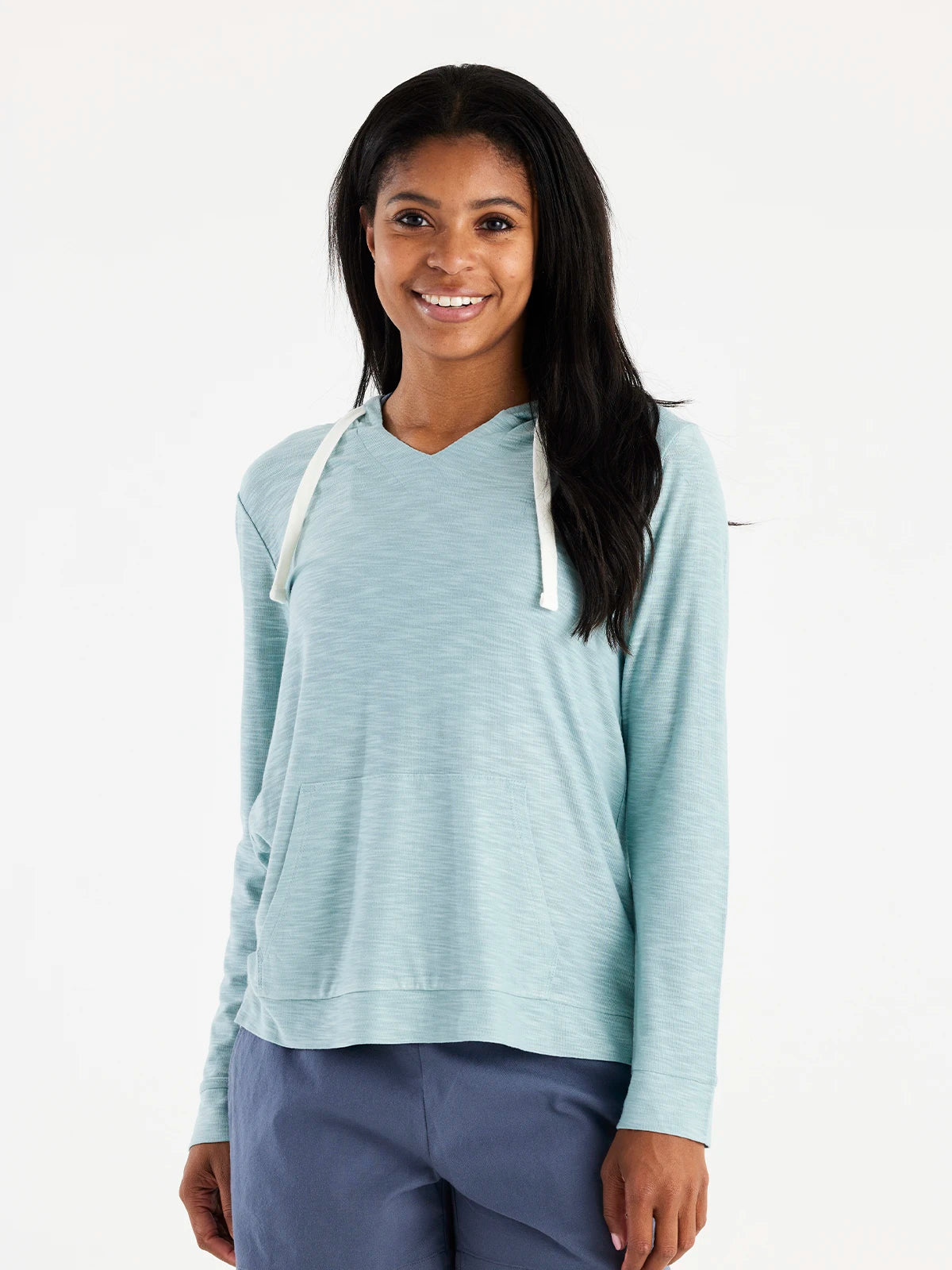 Women's Bamboo Slub Hoodie - Ocean Mist Hoodie with Button Placket Classic Preppy