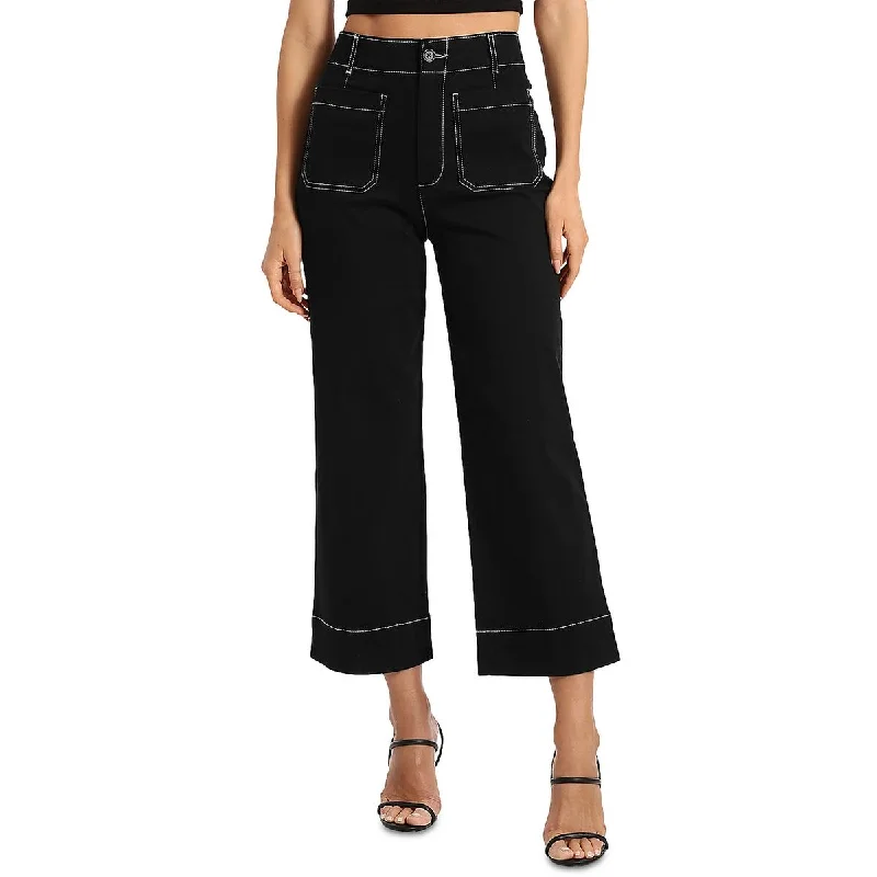 Womens Embroidered Solid Wide Leg Pants Chic Capri Pants